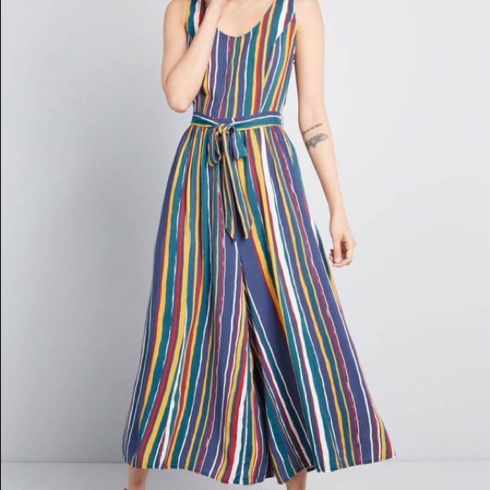 Modcloth Striped Unbridled Enthusiasm Jumpsuit Size Small